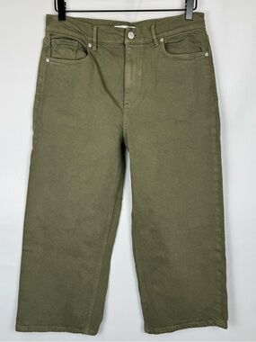 LOFT The Wide Leg Cropped Olive Green Jeans High Rise Cotton Blend Size 8